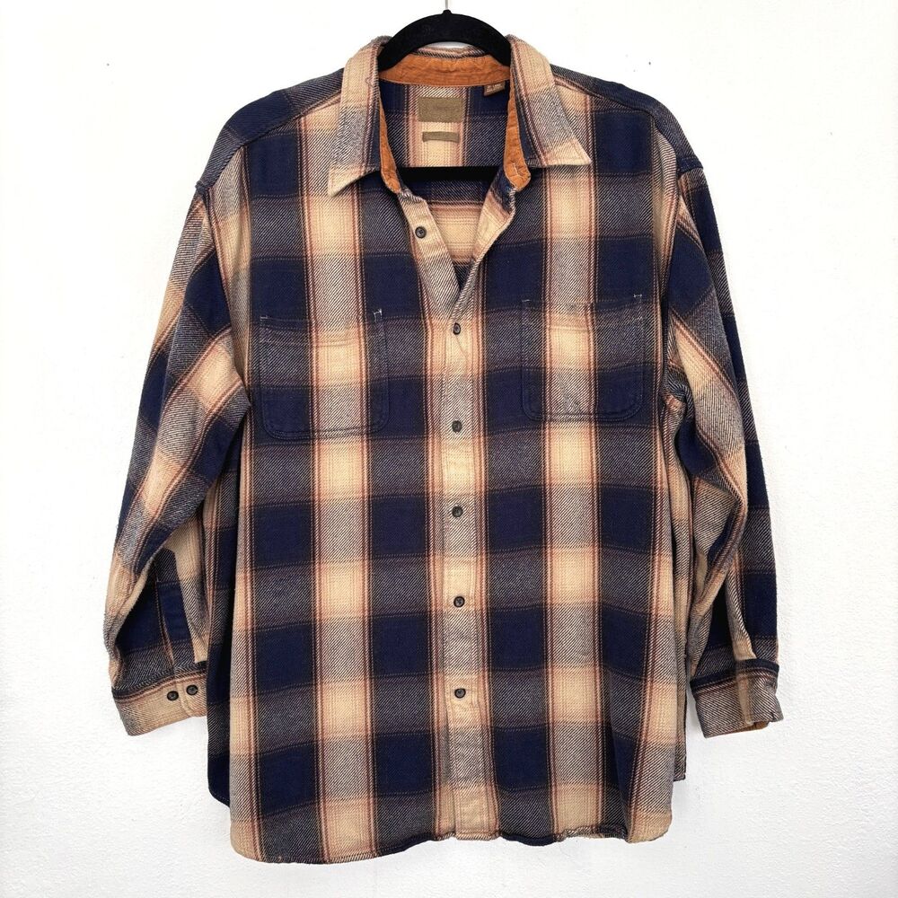 St Johns Bay Mens Vintage Brawny Heavy Plaid Flannel Shirt 3XL Utility Gorpcore